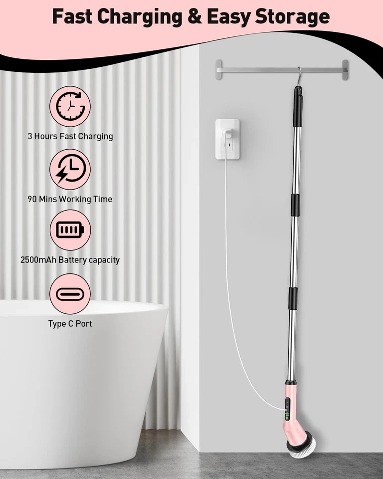 Electric Spin Scrubber for Cleaning Bathroom, Shower Scrubber Cordless Cleani…