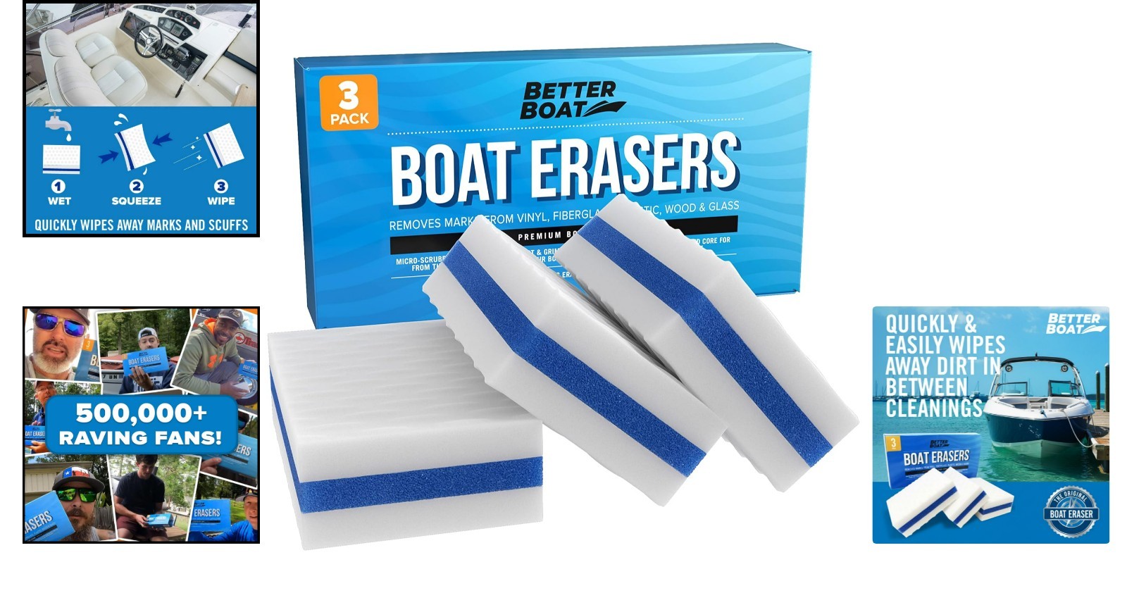 3 Pack Boat Erasers – Effortless Scuff and Grime Removal for Fiberglass & Vinyl