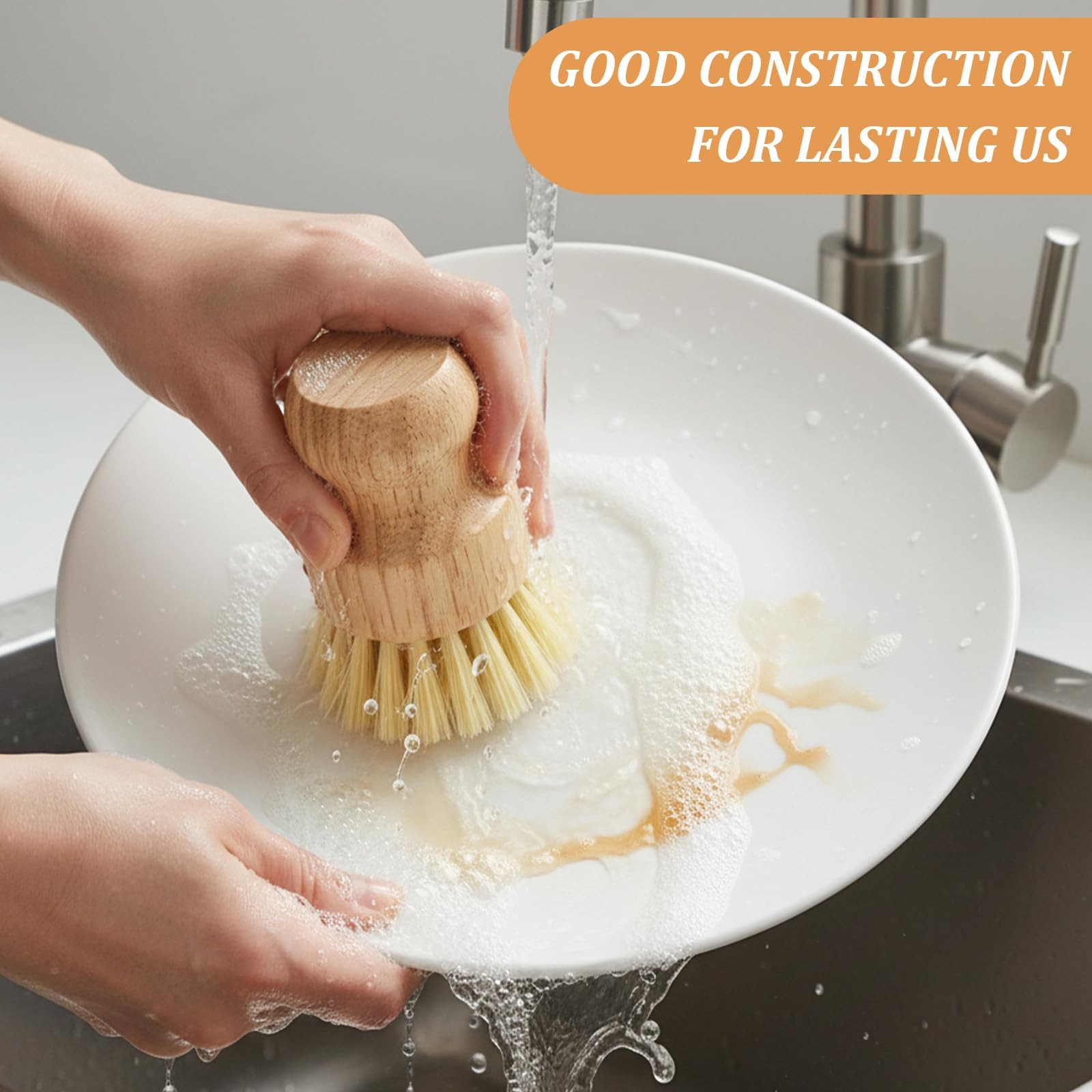 14 Pack Bamboo Dish Brush Set Natural Sisal Scrub Brushes for Pots Pans Sinks…