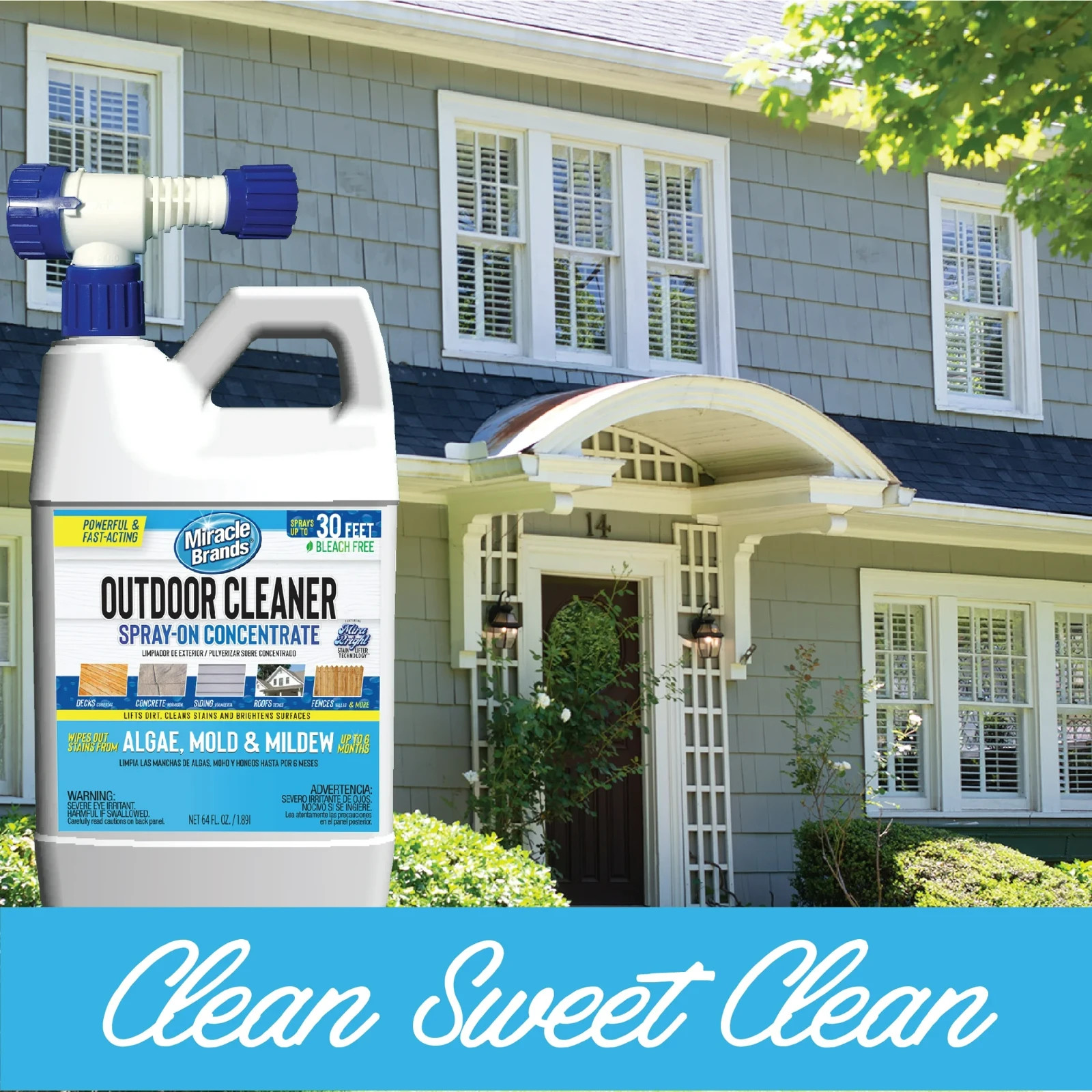 Outdoor Cleaner Spray-On Concentrate 64oz Algae Mold Mildew Stain Remover