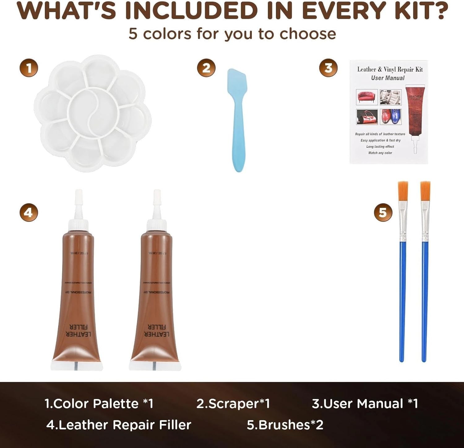 Repair Kit for Furniture, Car Interiors, Car Seat, Brown Leather & Vinyl Repair