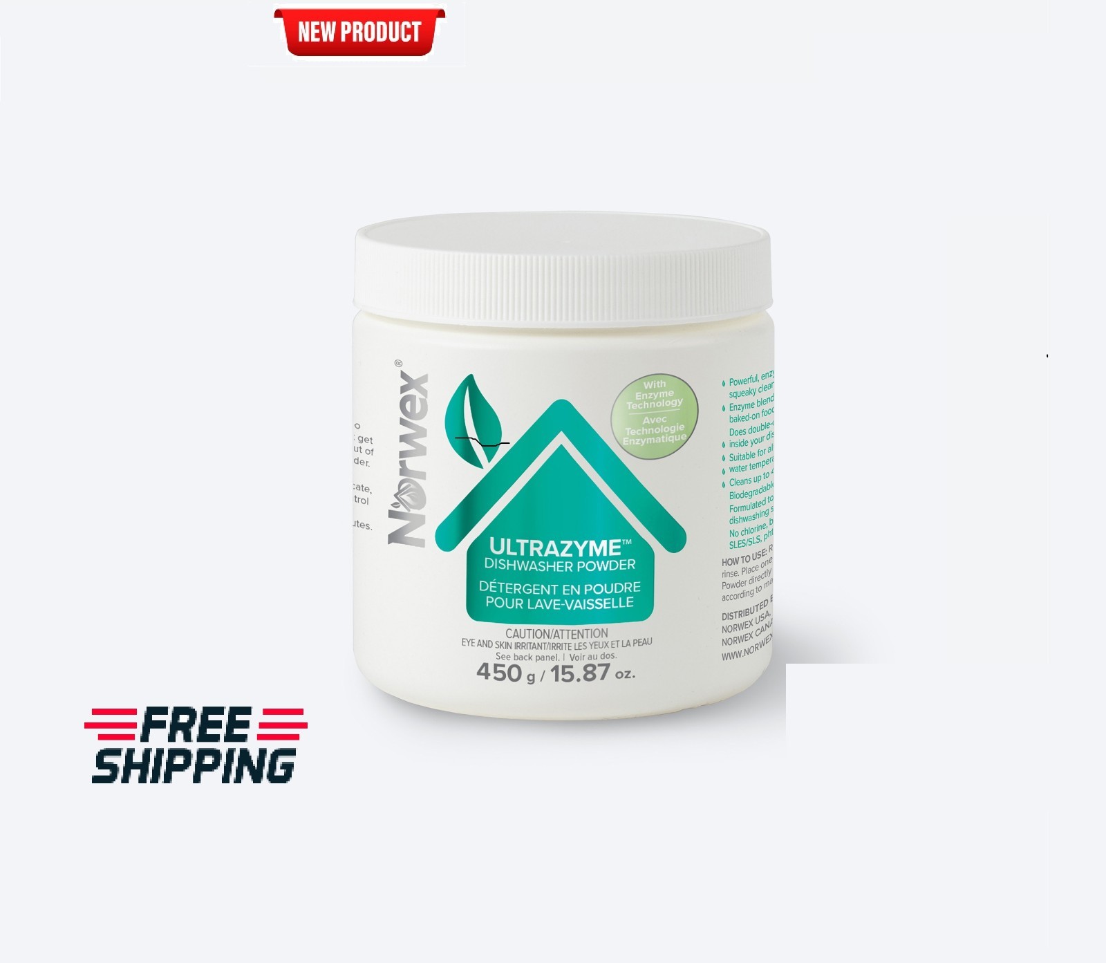 NEW Norwex UltraZyme Dishwasher Powder Enzyme Dish Detergent 45 Loads 15.87 oz