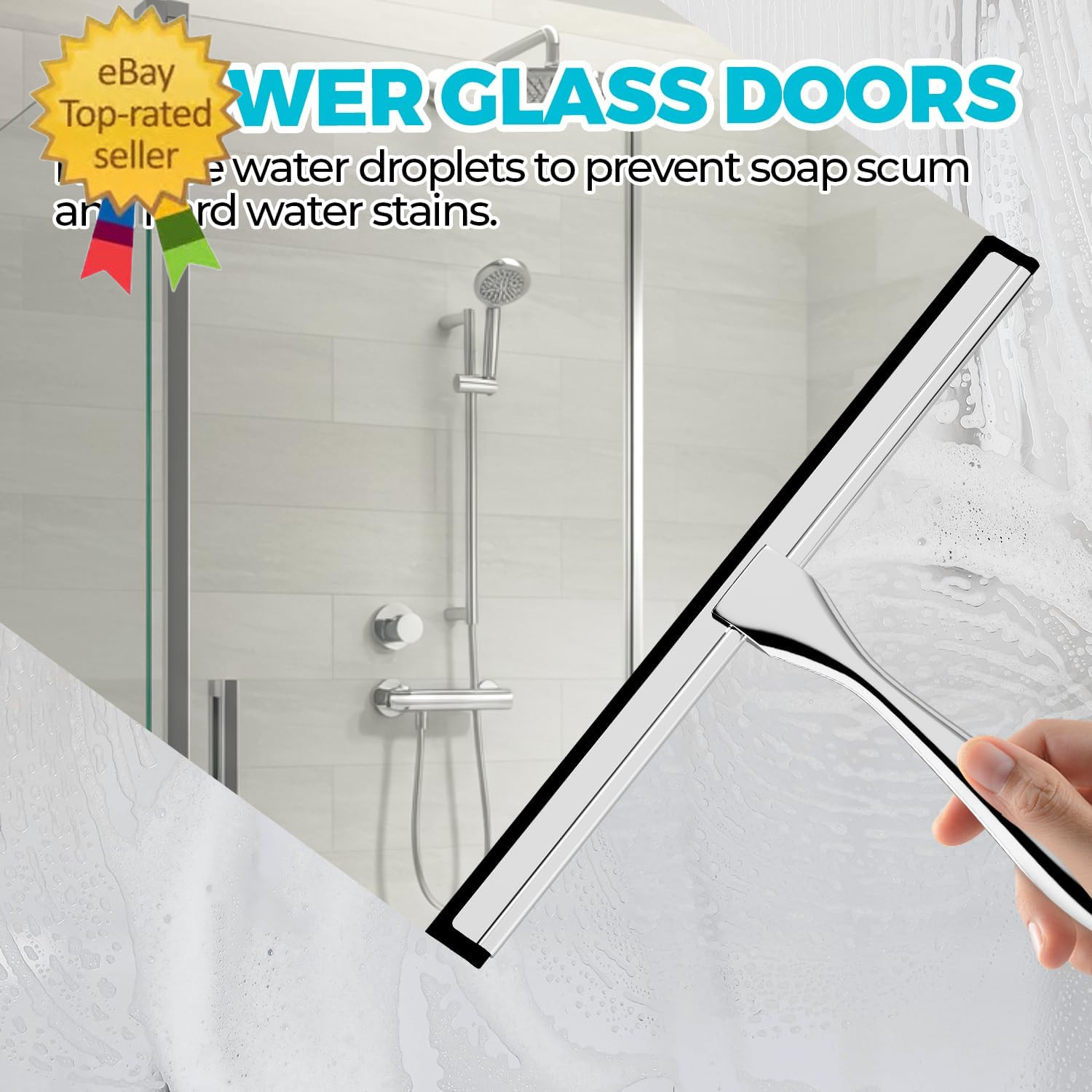 12-Inch All-Purpose Shower Squeegee for Shower Doors, Tile Shower Walls, Bathroo