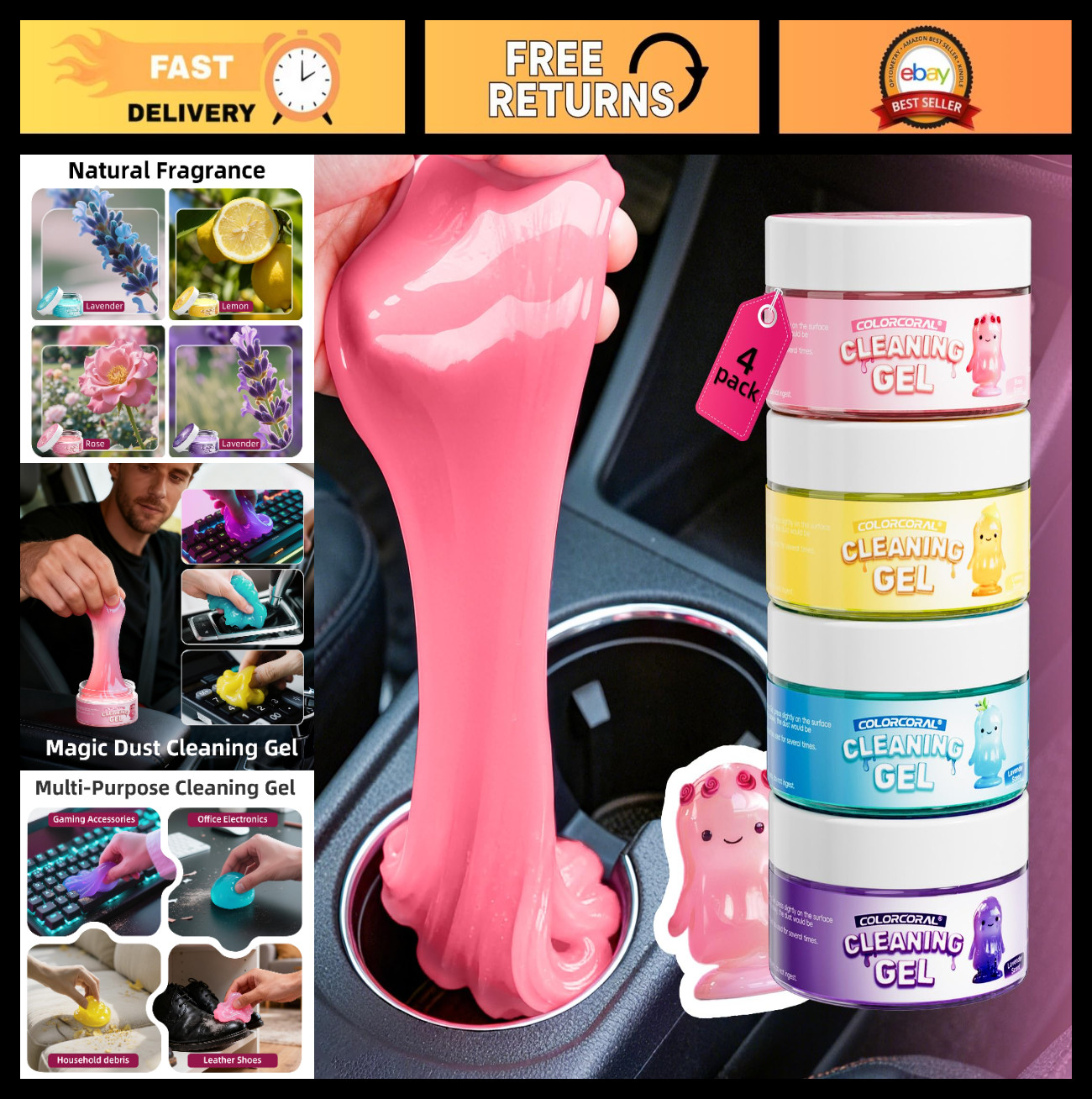 Reusable Car Cleaning Gel Putty 4-Pack – Universal Interior Cleaner Slime, Dust