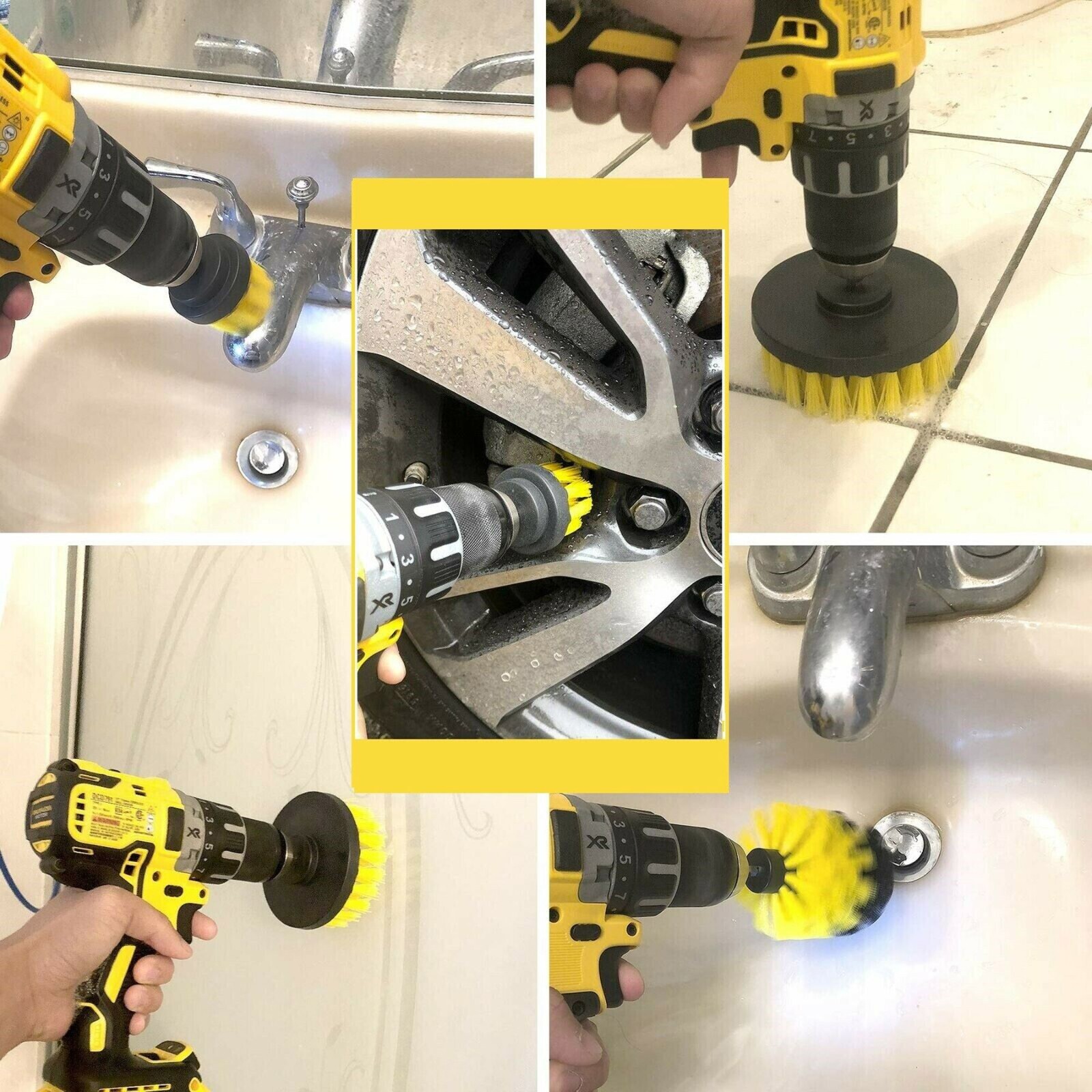 5Pack Drill Brush Attachment Set-Car Interior Detailing Kit，Power Scrubber Brush
