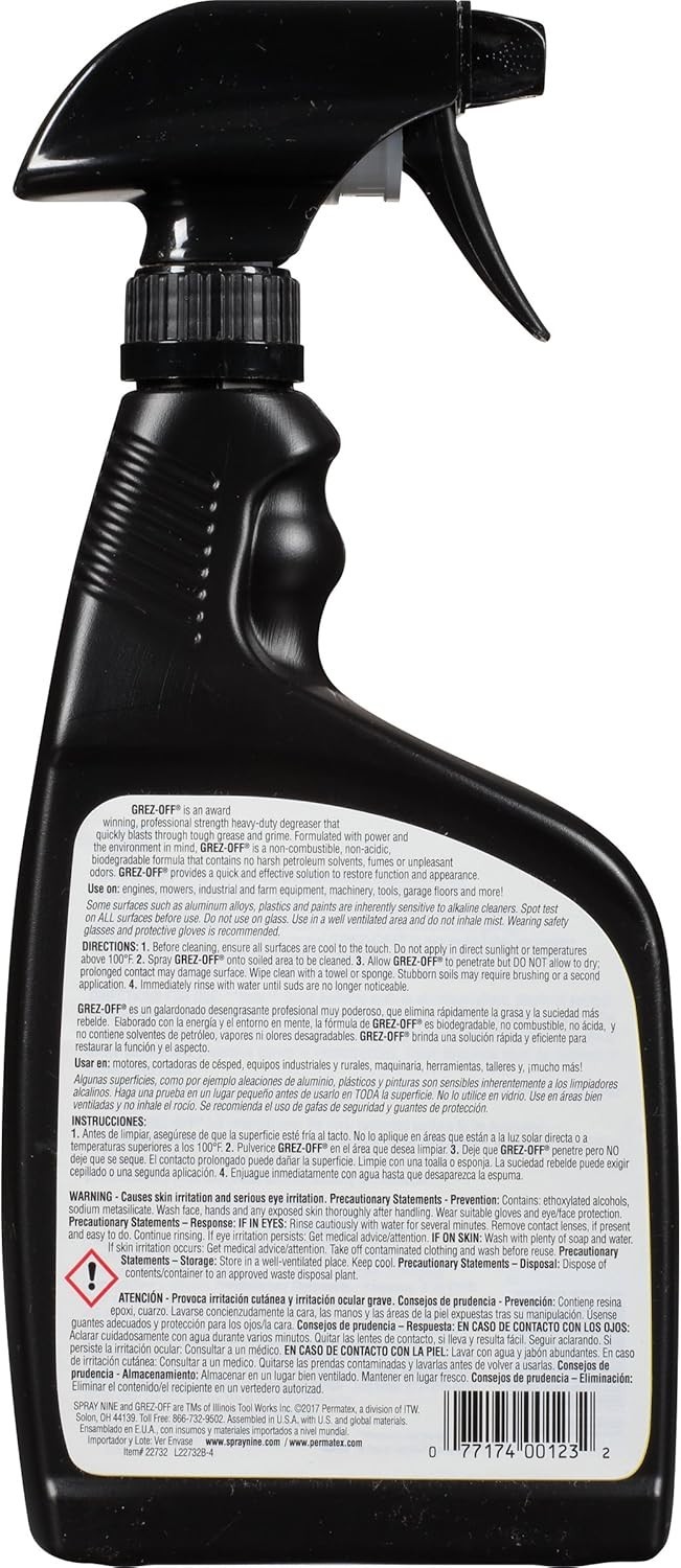 32 oz Grez-Off Heavy-Duty Degreaser – Non-Acidic Spray for Industrial Cleaning