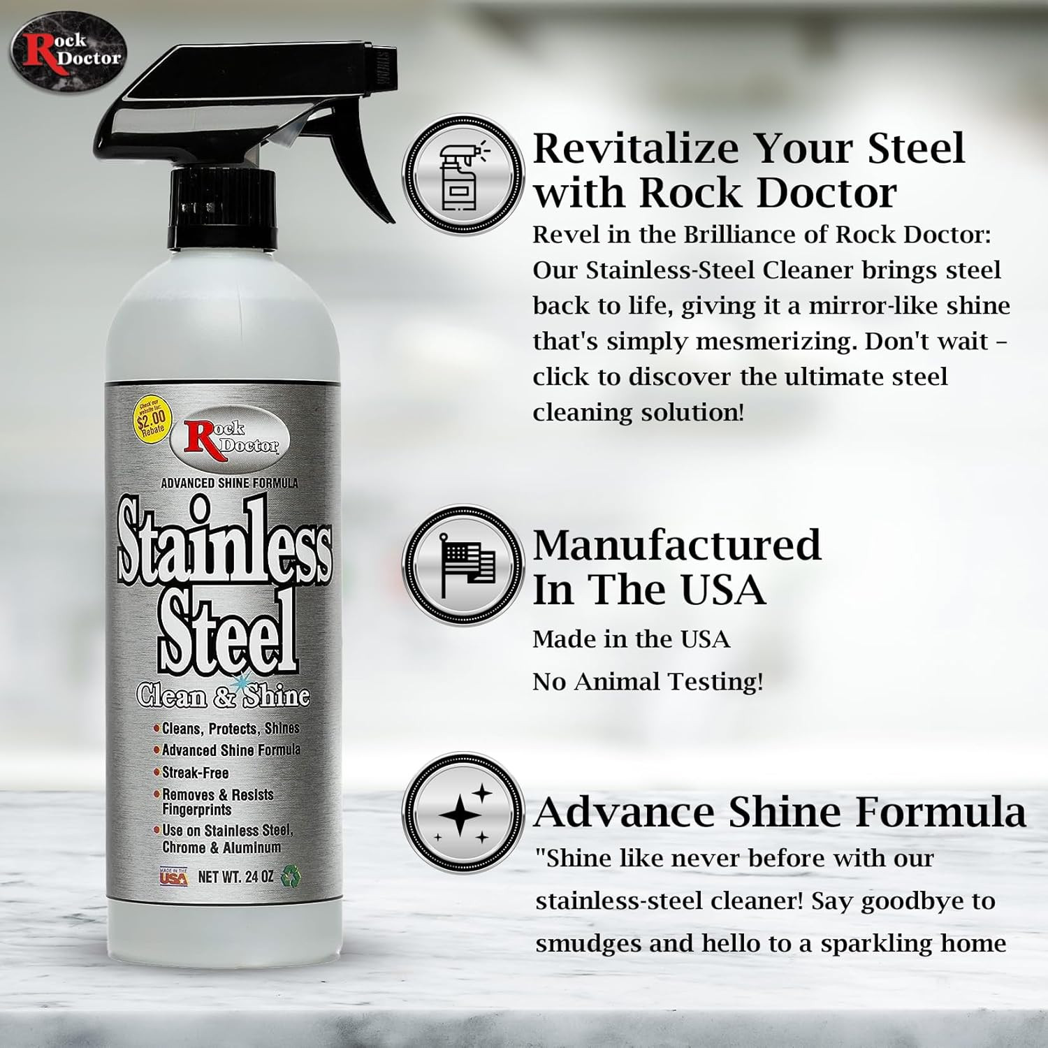 Rock Doctor Stainless Steel Cleaner and Polish, Streak-Free Cleaning Solution fo