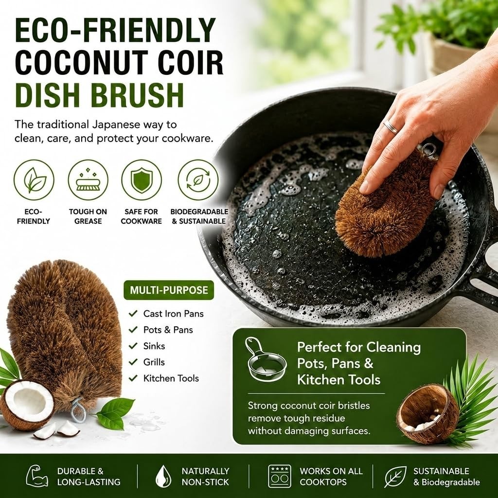 Pack of 6 Tawashi Vegetable Scrub Brush,100% Natural Coconut Coir Fiber Veget…