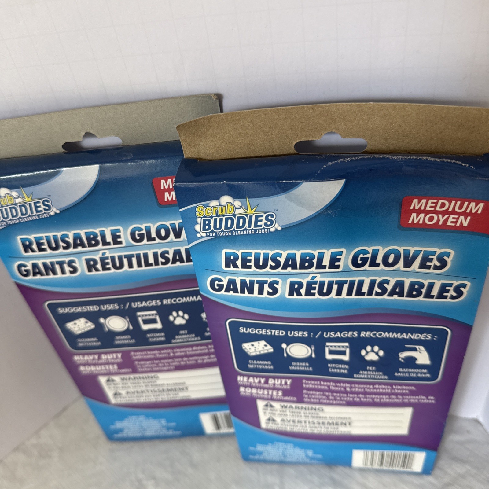 2 Pairs Clean Scrub Buddies Long-Cuff Reusable Medium Latex Gloves Blue Pink