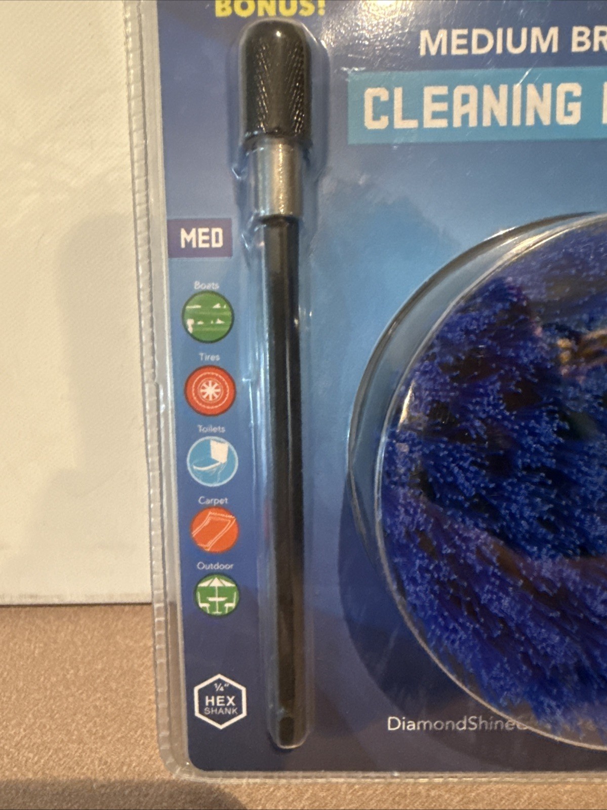 Diamond Shine 3.5″ Inch Corner Drill Brush for Scrubbing and Cleaning w/ 6″ Ext