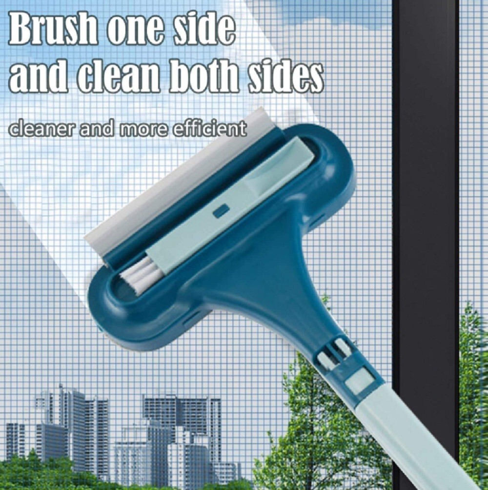 2-in-1 Window & Glass Cleaning Set-Squeegee and Mesh Brush Combo for Home, Car