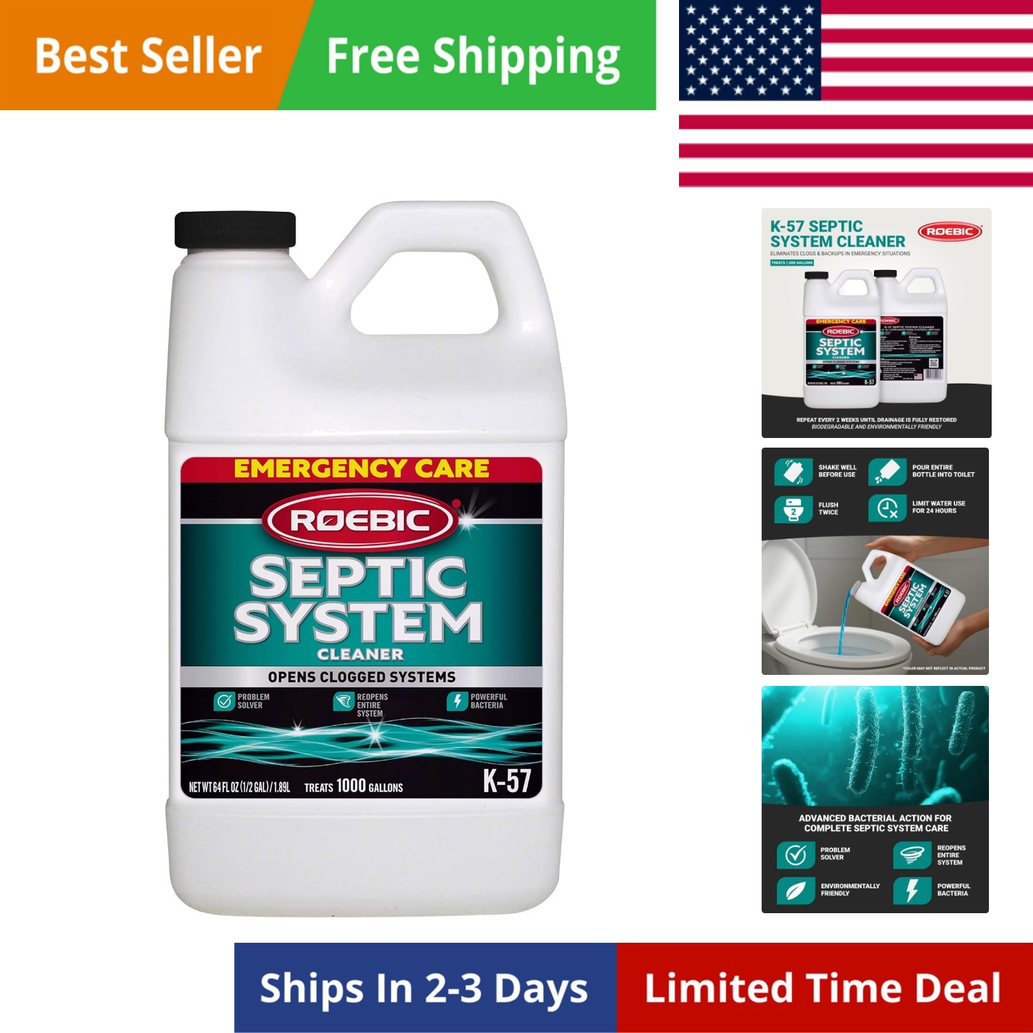 -3 Septic System Treatment: 1/2 Gallon, Clears Clogs, Restores Flow, Maintain…