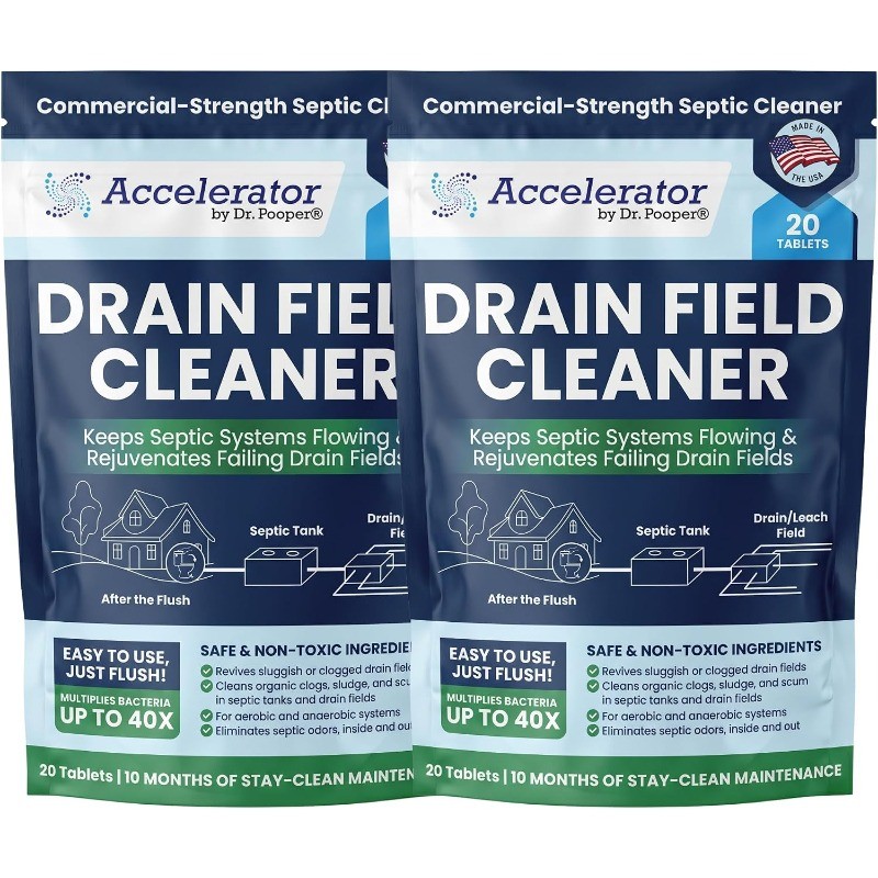 2-Pack Value BUNDLE of Drain Field Cleaner Tablets by Dr Pooper. Clears Septic