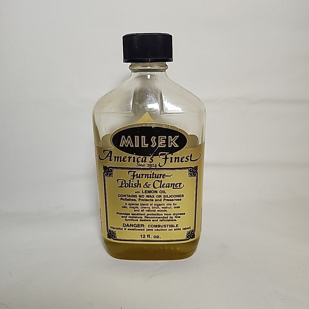 Vintage Milsek Furniture Polish & Cleaner W/ Lemon Oil Glass 12 Oz Bottle