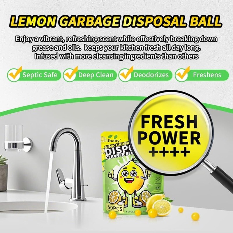 Garbage Disposal Cleaner Capsules Lemon Deodorizer Safe Natural Kitchen Sink New