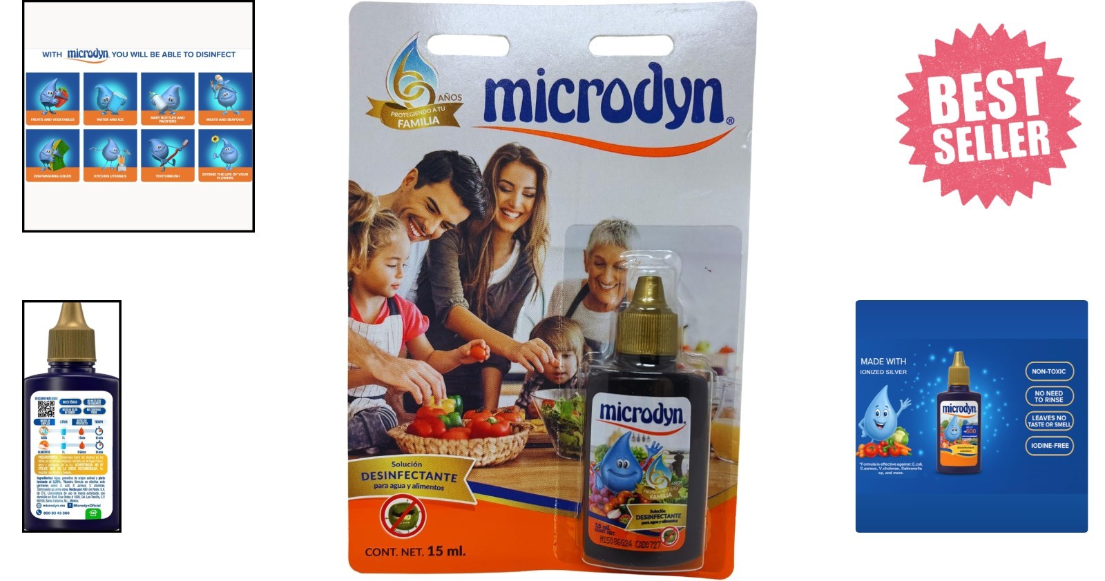 Portable Microdyn 15 mL Vegetable & Fruit Cleanser with Iodine-Free Formula