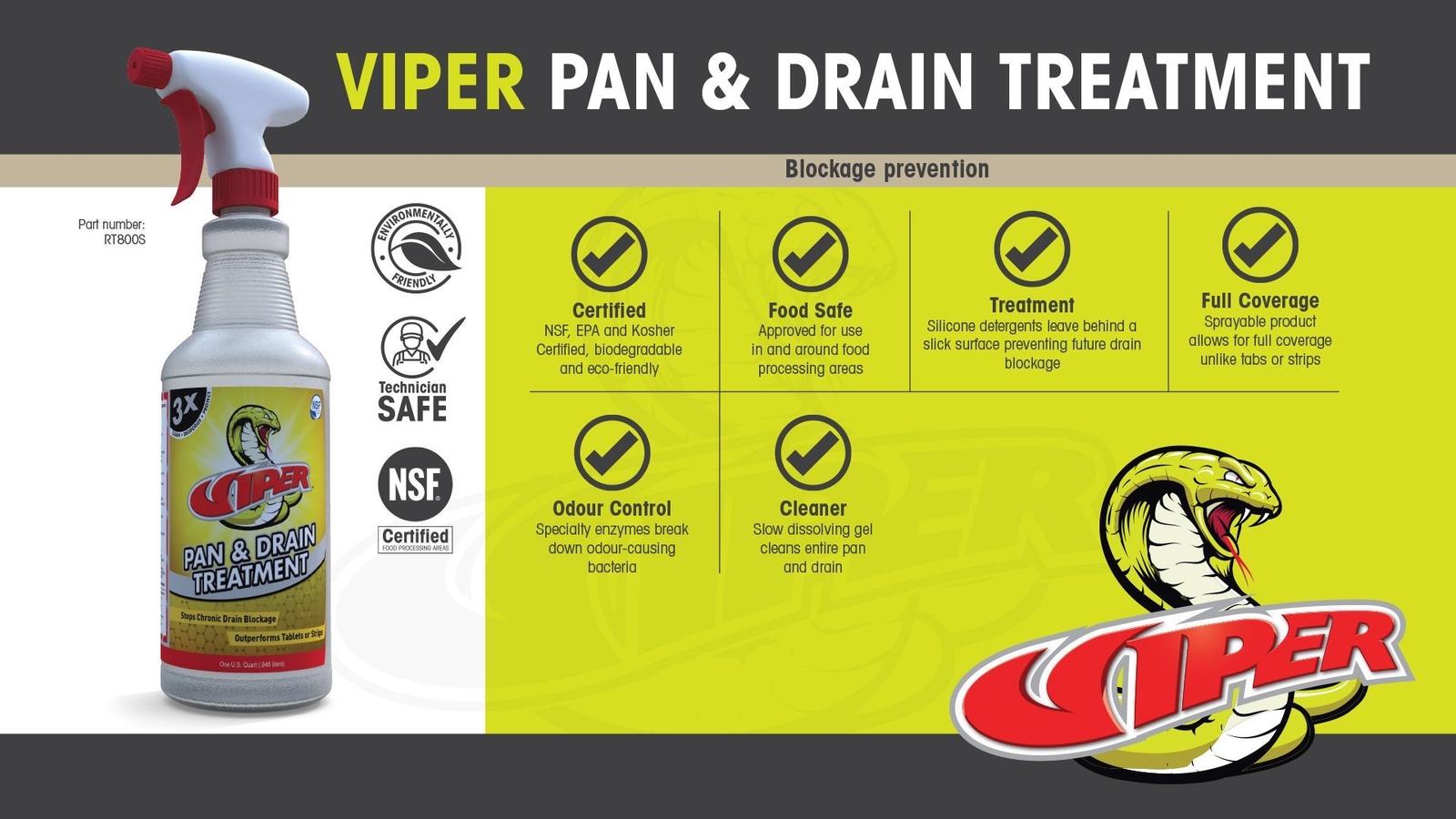 Viper AC Pan & Drain Treatment 1Qt 32 Oz Trigger Spray Cleans Deodorize Protect