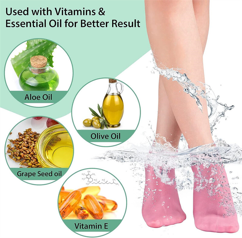 2 Pair Full Length Silicone Gel Moisturizing Socks Foot Care Protector Free Ship