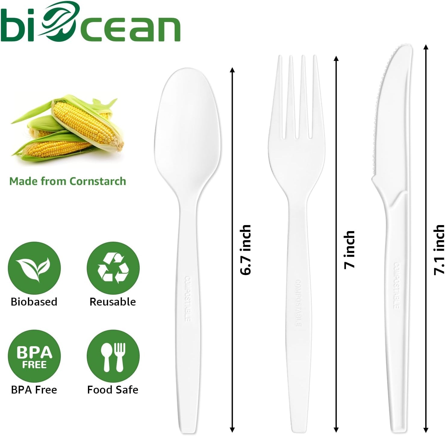 Extra Heavyduty Compostable Cutlery Set No Plastic Forks Spoons Knives Disposa
