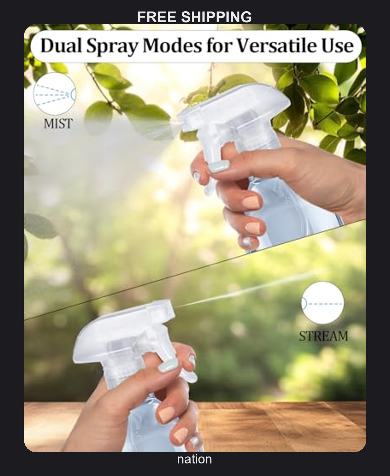 Two Pack 10oz Plastic Spray Bottles with Adjustable Nozzles