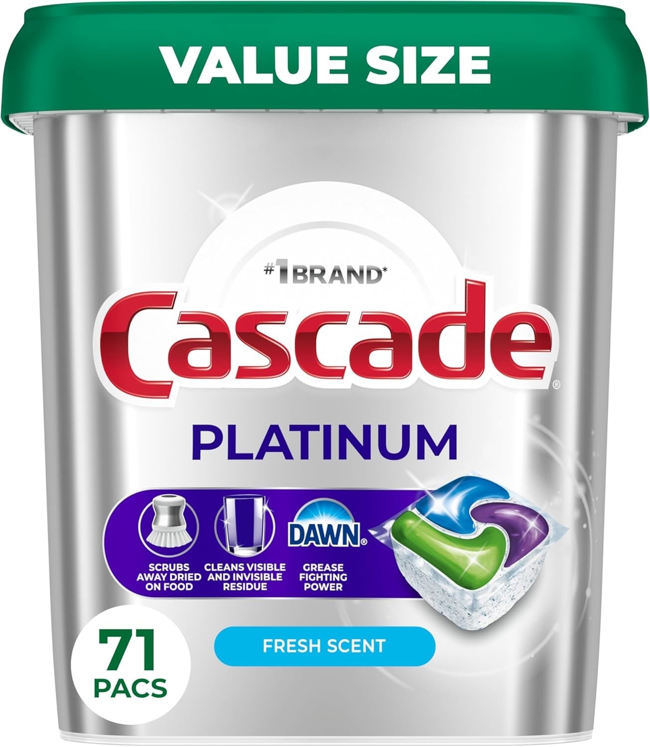 Cascade Platinum Dishwasher Pods Detergent Fresh Scent 71 Count Soap Tub