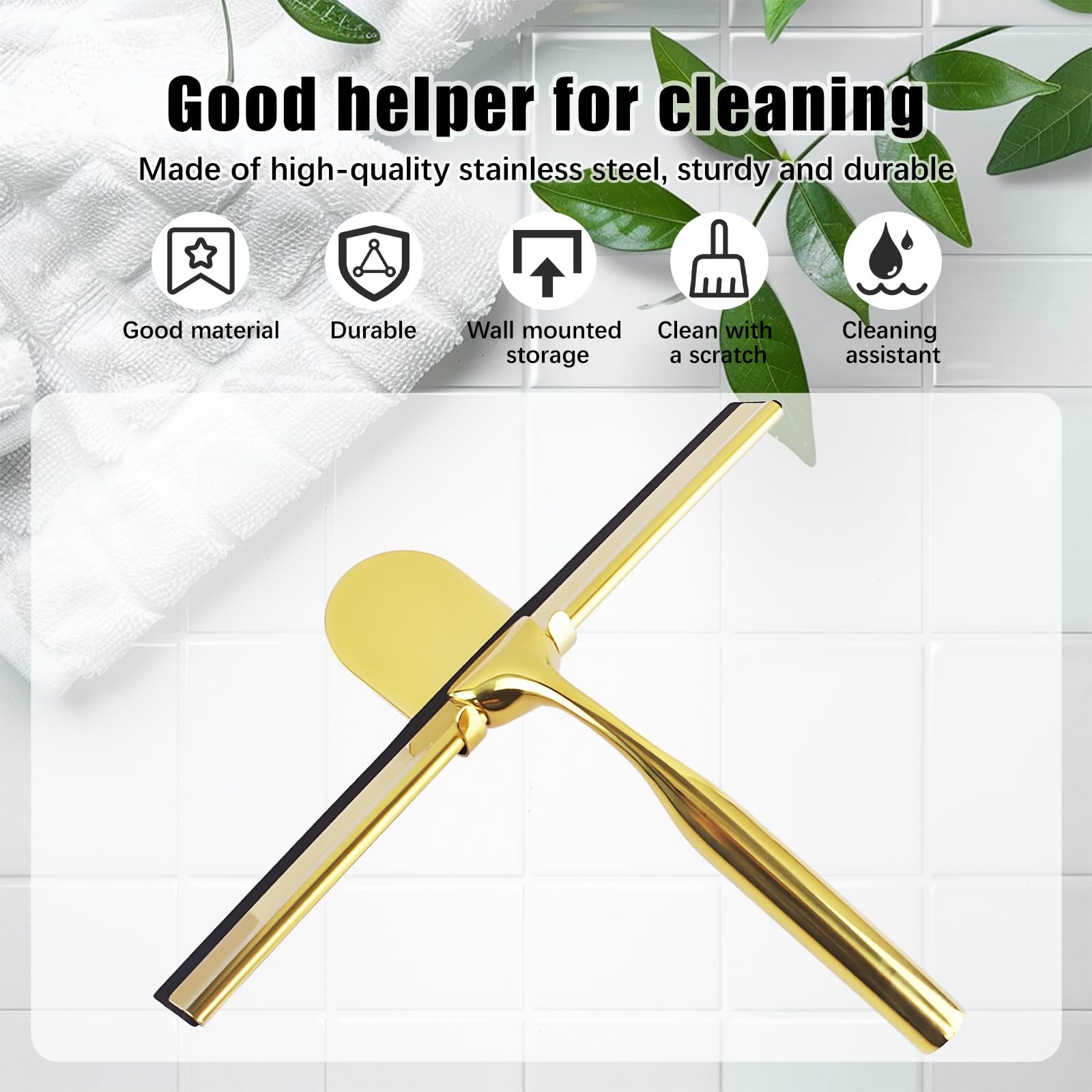 Squeegee for Shower Glass Door, All-Purpose Stainless Steel Squeegee with Adh…