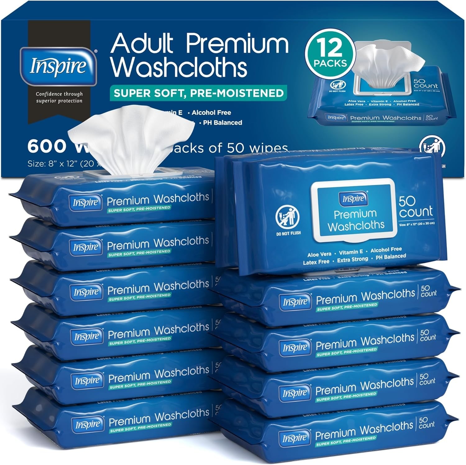 Extra-Large Adult Wipes – 8×12 Aloe Vera Cleansing Cloths for All Skin Types