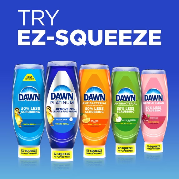 (4 pack) Dawn Platinum EZ-Squeeze Dish Soap, Fresh Rain, 12.2 oz – Grease Remova