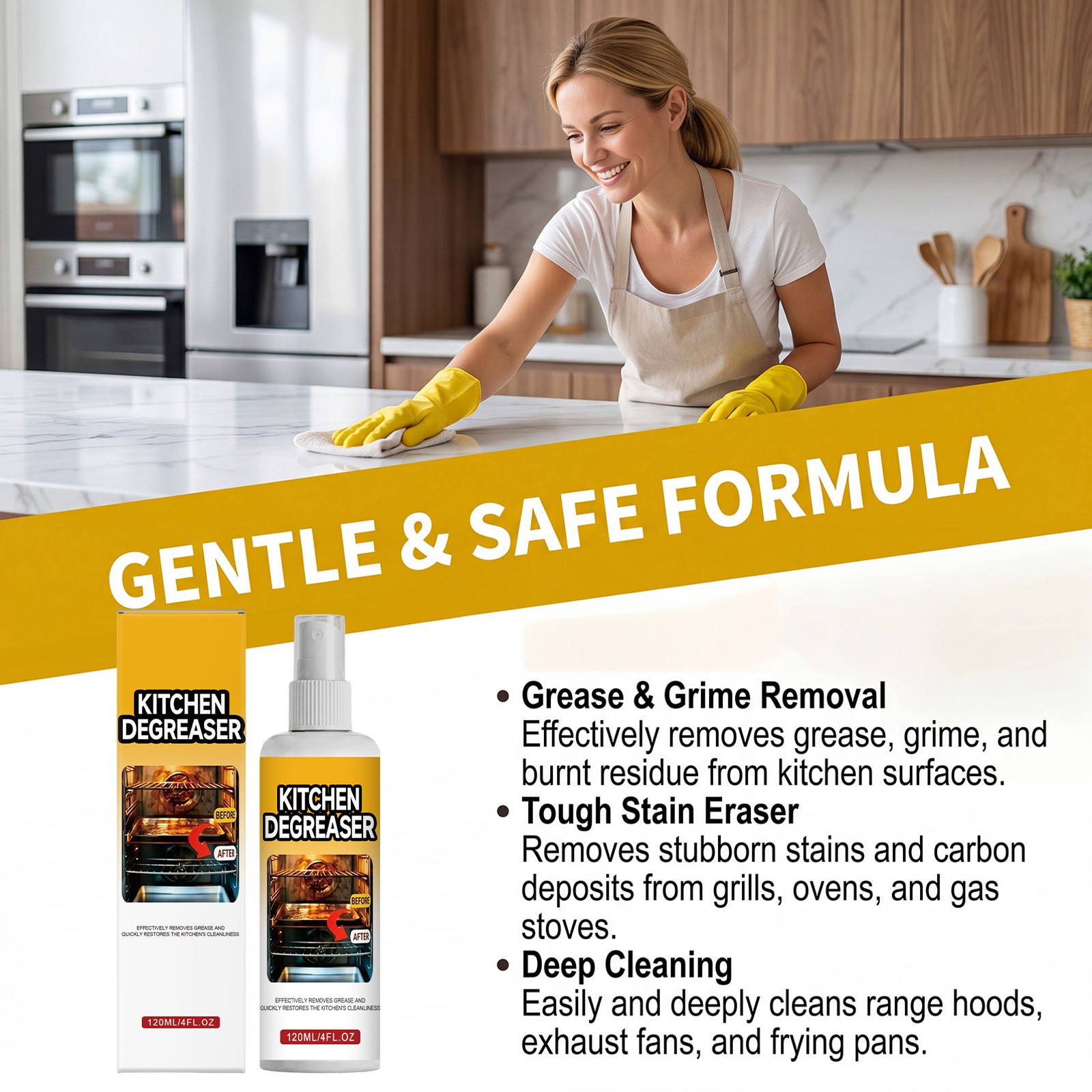 BBQ Grill Cleaner Spray 120ml, Heavy Duty Degreaser, Fast-acting Grease Removal