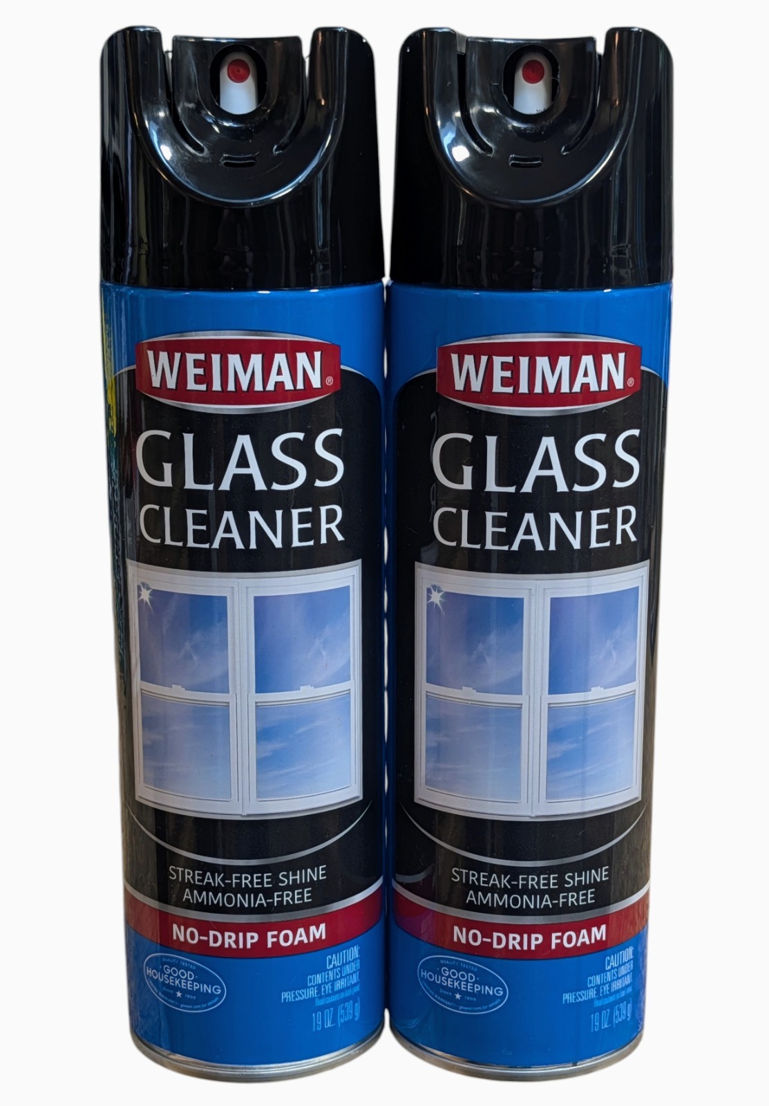 2 Weiman Glass Cleaner, Streak-Free Shine Ammonia-Free, No-Drip Foam – 19 Oz Ea.