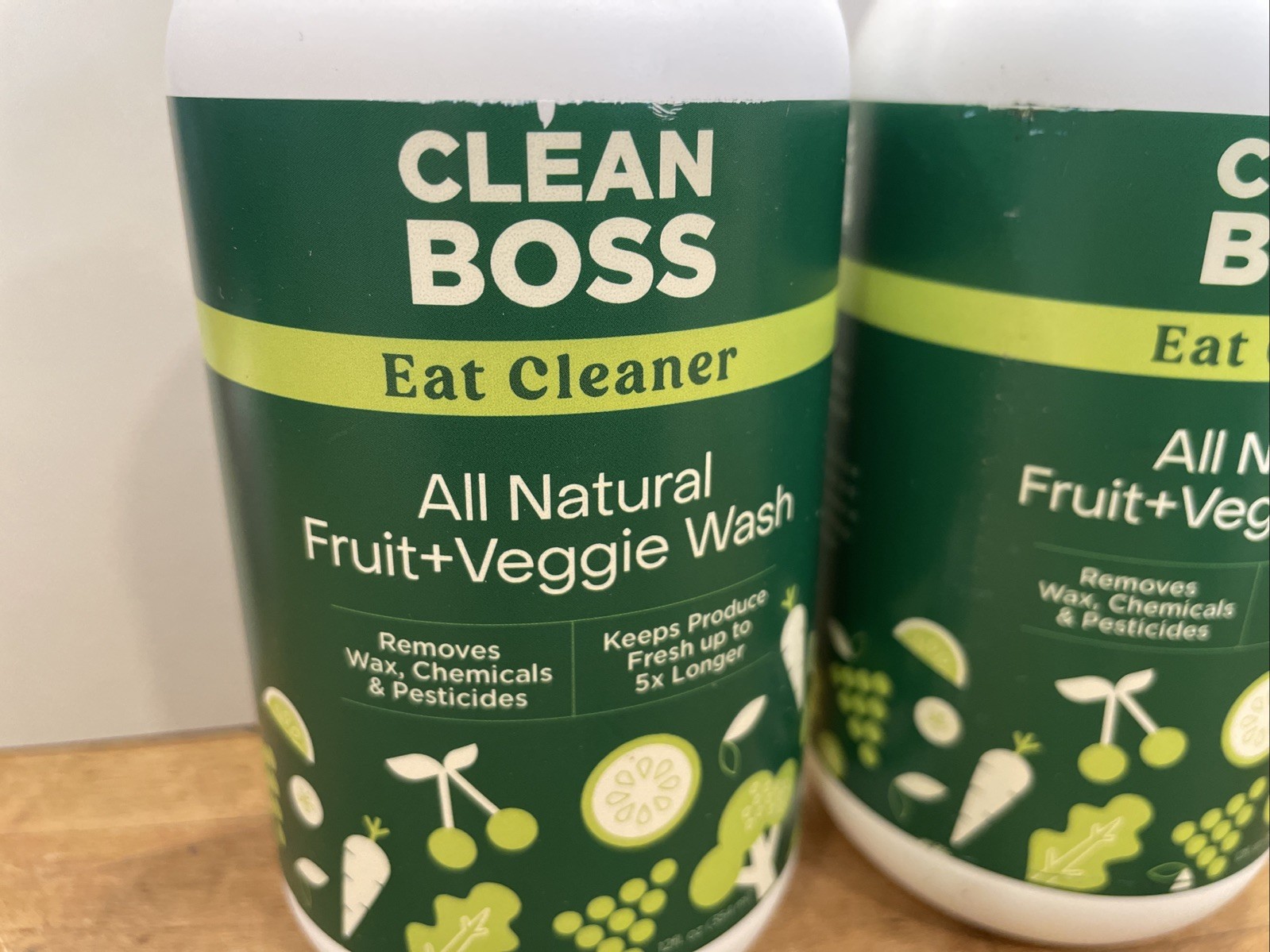 2 Bottles Clean Boss Triple-Action Fruit + Veggie Wash 12oz Eat Cleaner Natural