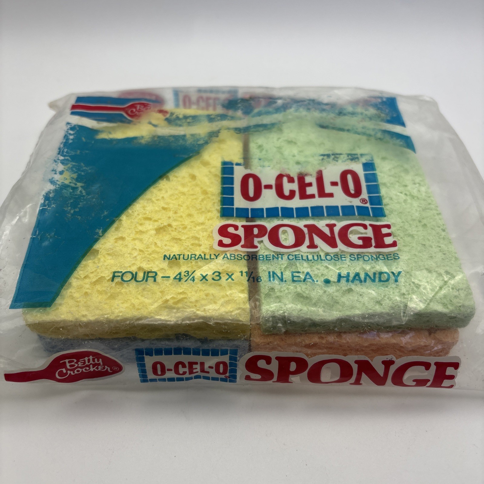 Vtg ‘90 O-CEL-O Handy Sponges 3M USA (4) 4.7×3.0x0.6 Cellulose NOS Betty Crocker