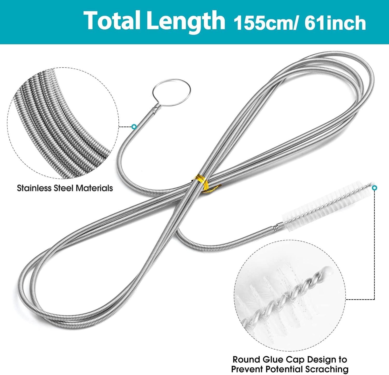 Durable 61 Inch Nylon Drain Brush – Perfect for Narrow & Curved Pipes