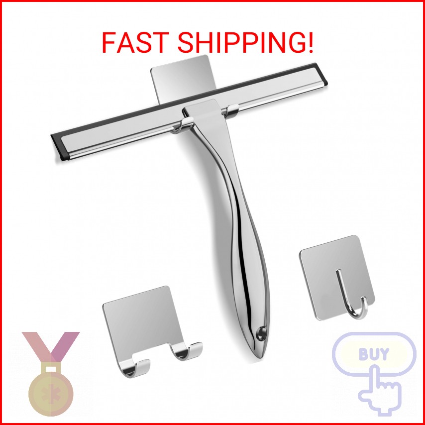 All-Purpose Stainless Steel Shower Squeegee for Shower Glass Door with 2 Adhesiv