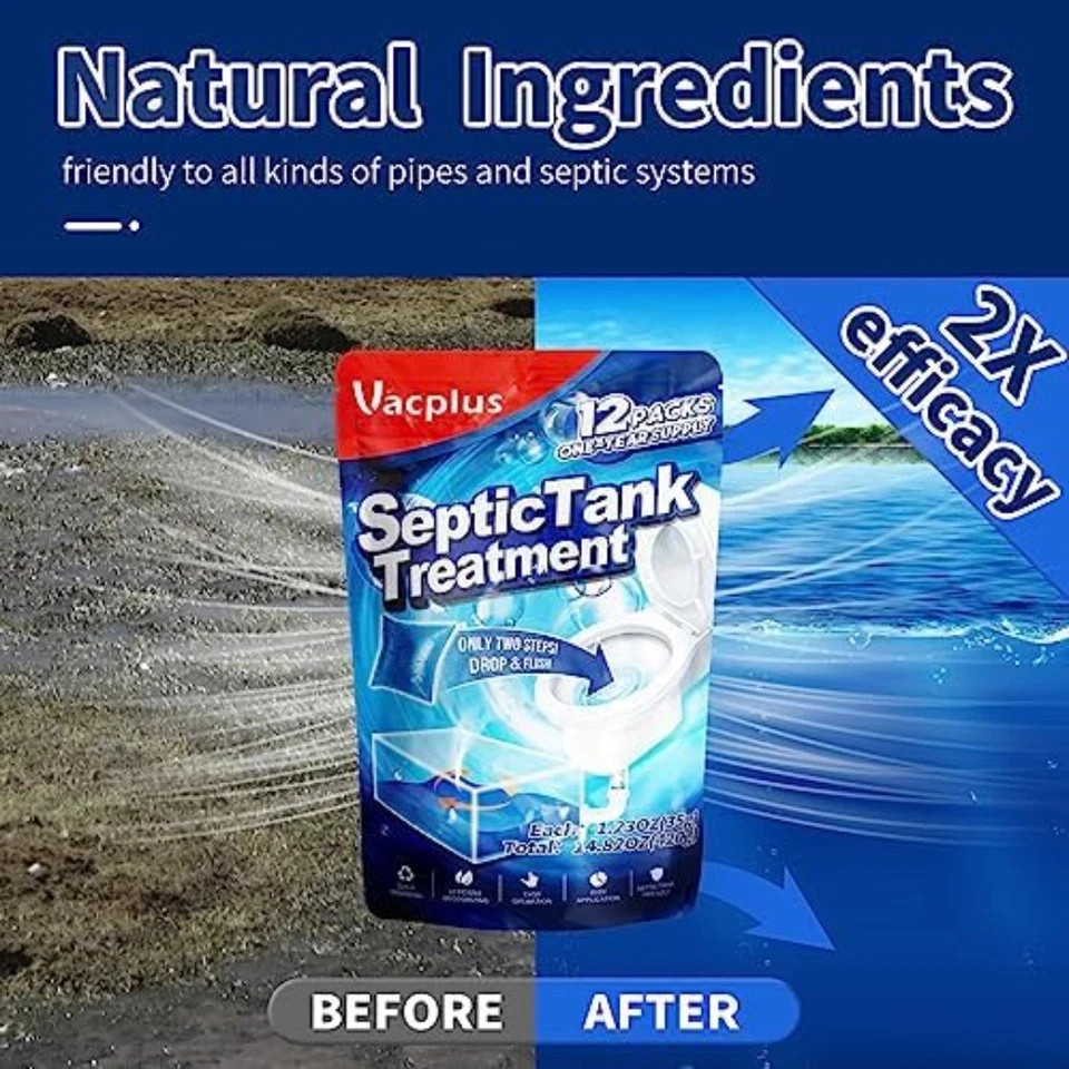 Septic Tank Treatment 12 Pcs for 1 Year Supply Dissolvable Packs Easy Operation