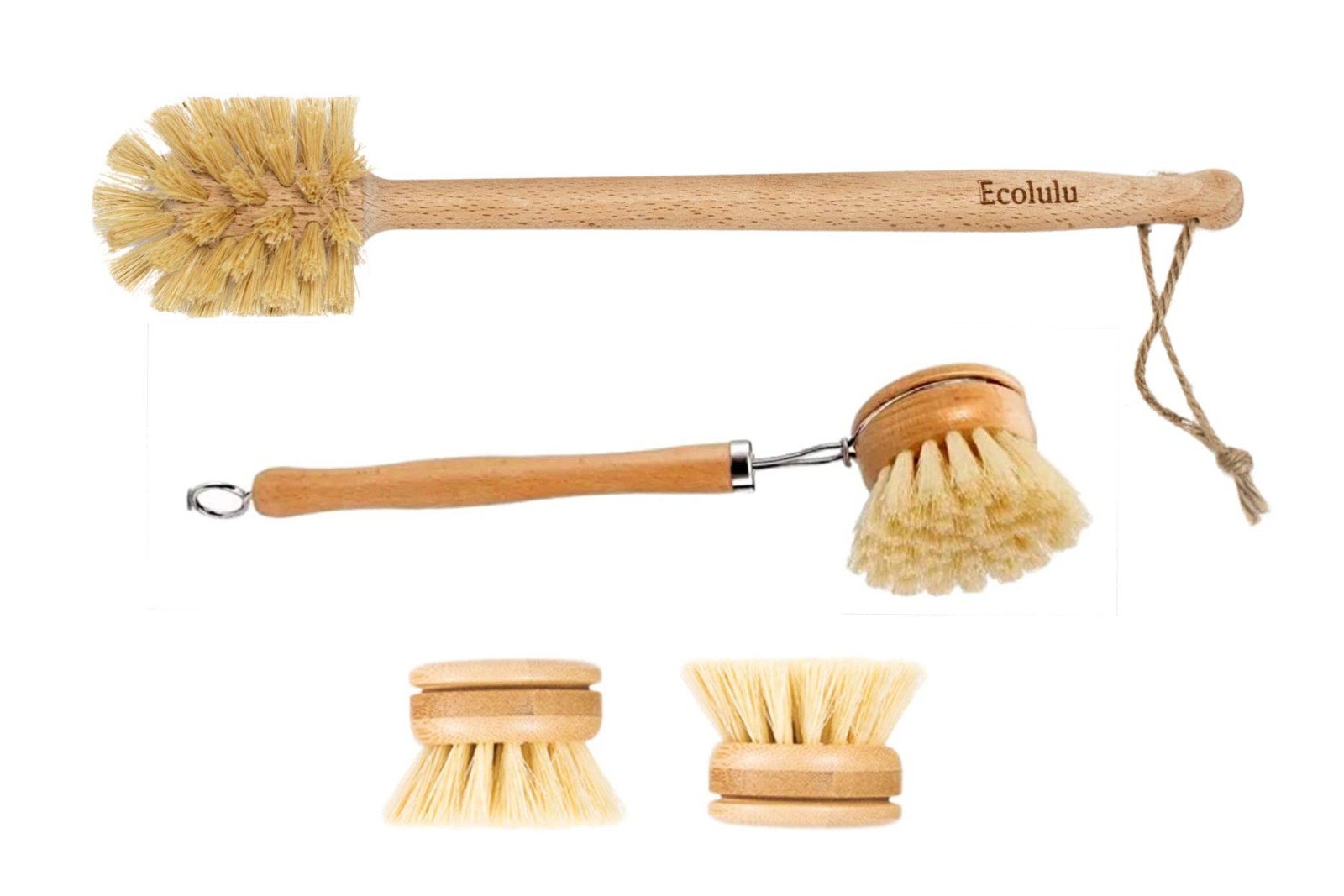Ecolulu Natural Bamboo Dish Brush & Wood Bottle Brush For Wide Mouth Bottles Cup