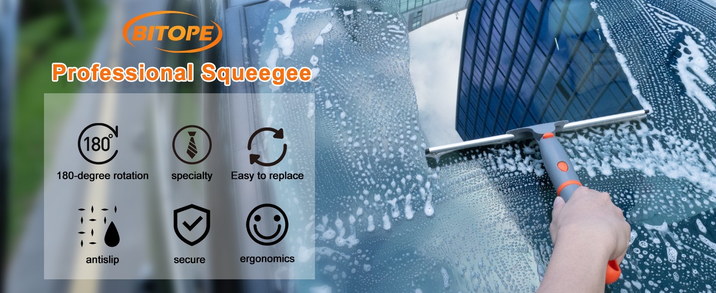 All Purpose 10 inch Shower Squeegee with 2pcs Rubber Wiper Blade Window Squeegee