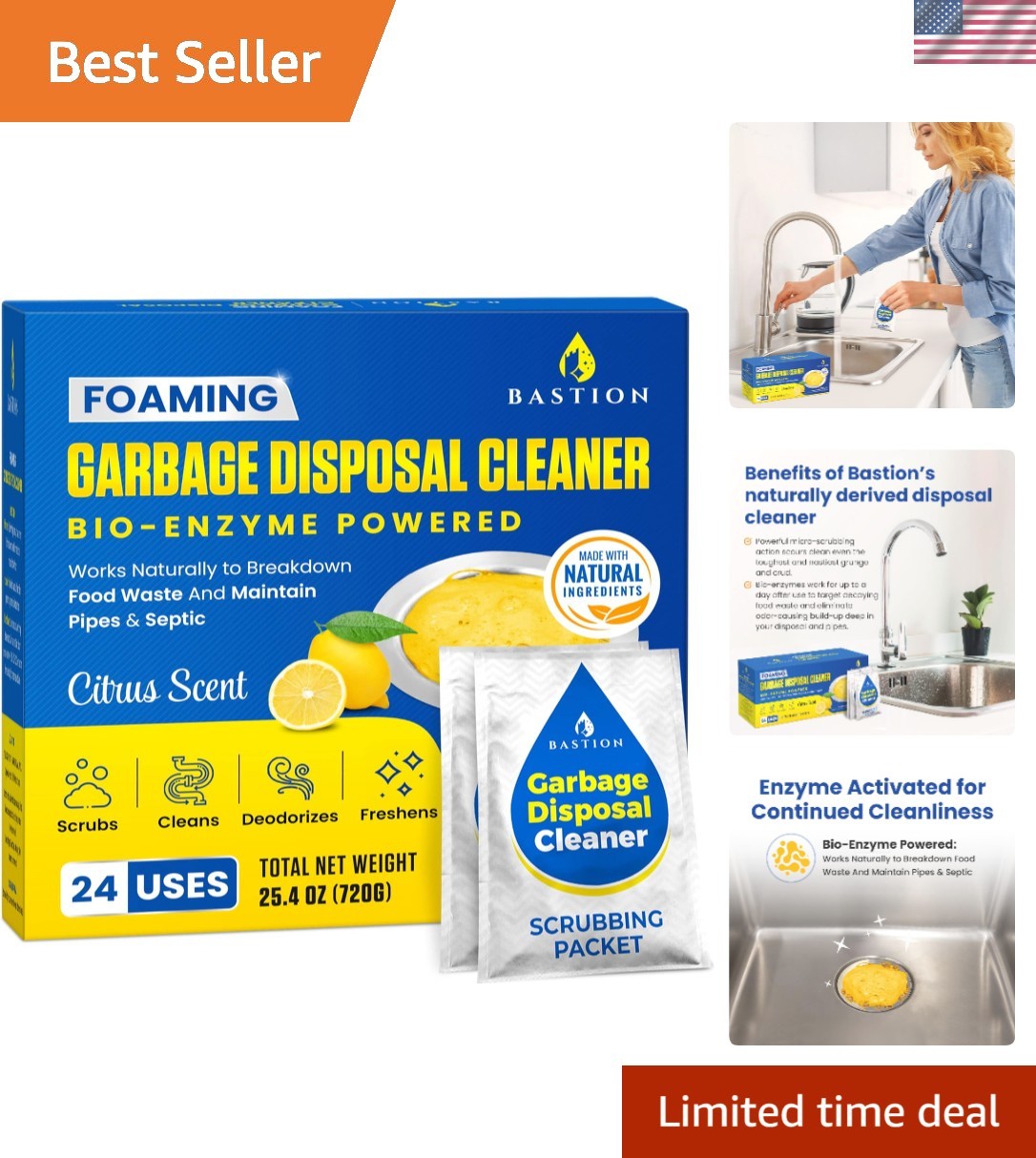 Enzyme-Activated Garbage Disposal Cleaner – 24 Easy-To-Use Pods for Odor Control