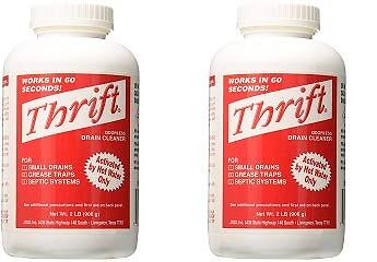 2 Pack White Thrift Drain Opener Cleaner for Grease Hair Septic Systems 2 LB