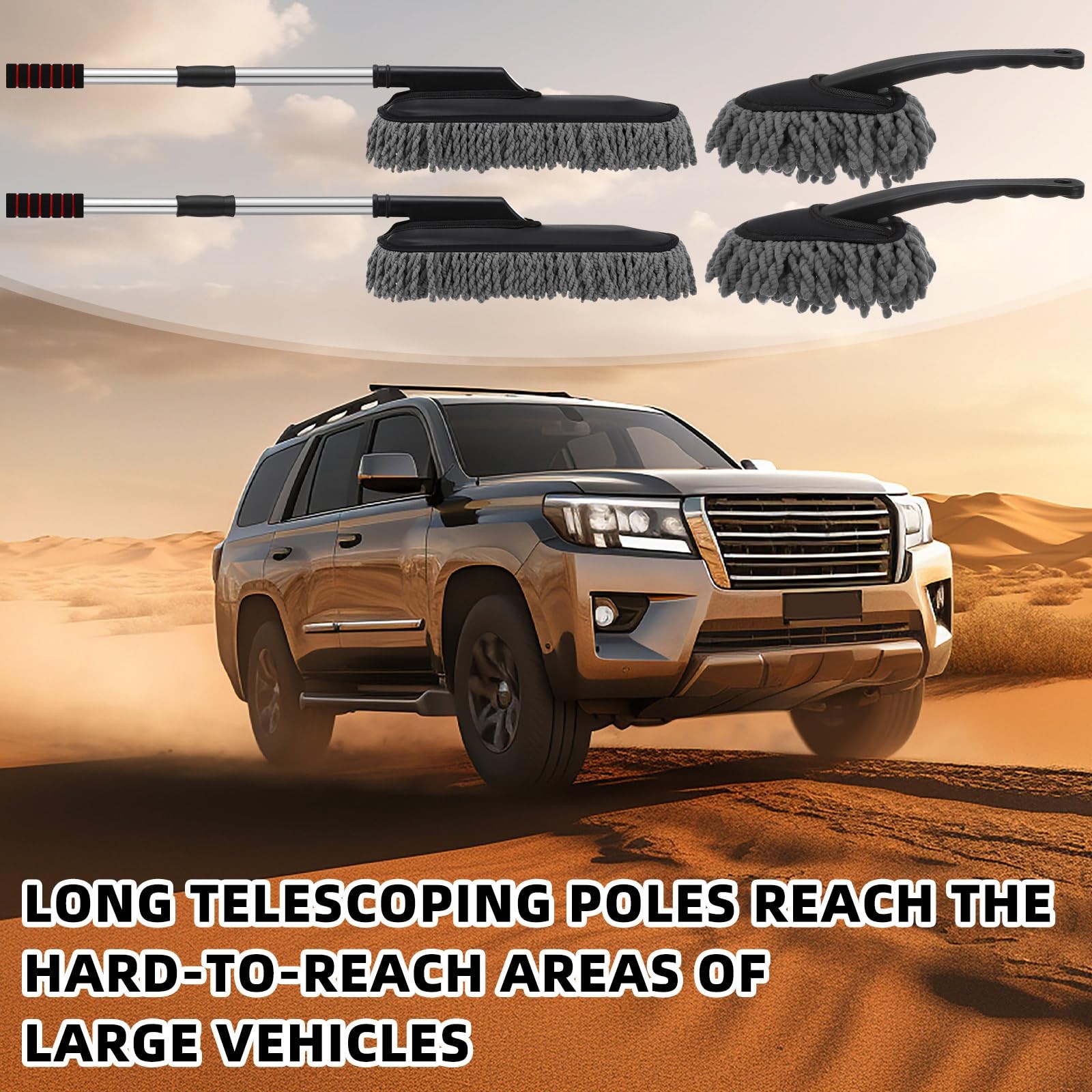 4 Pack Microfiber Car Duster Exterior Scratch Free with Extendable Handle Aut…