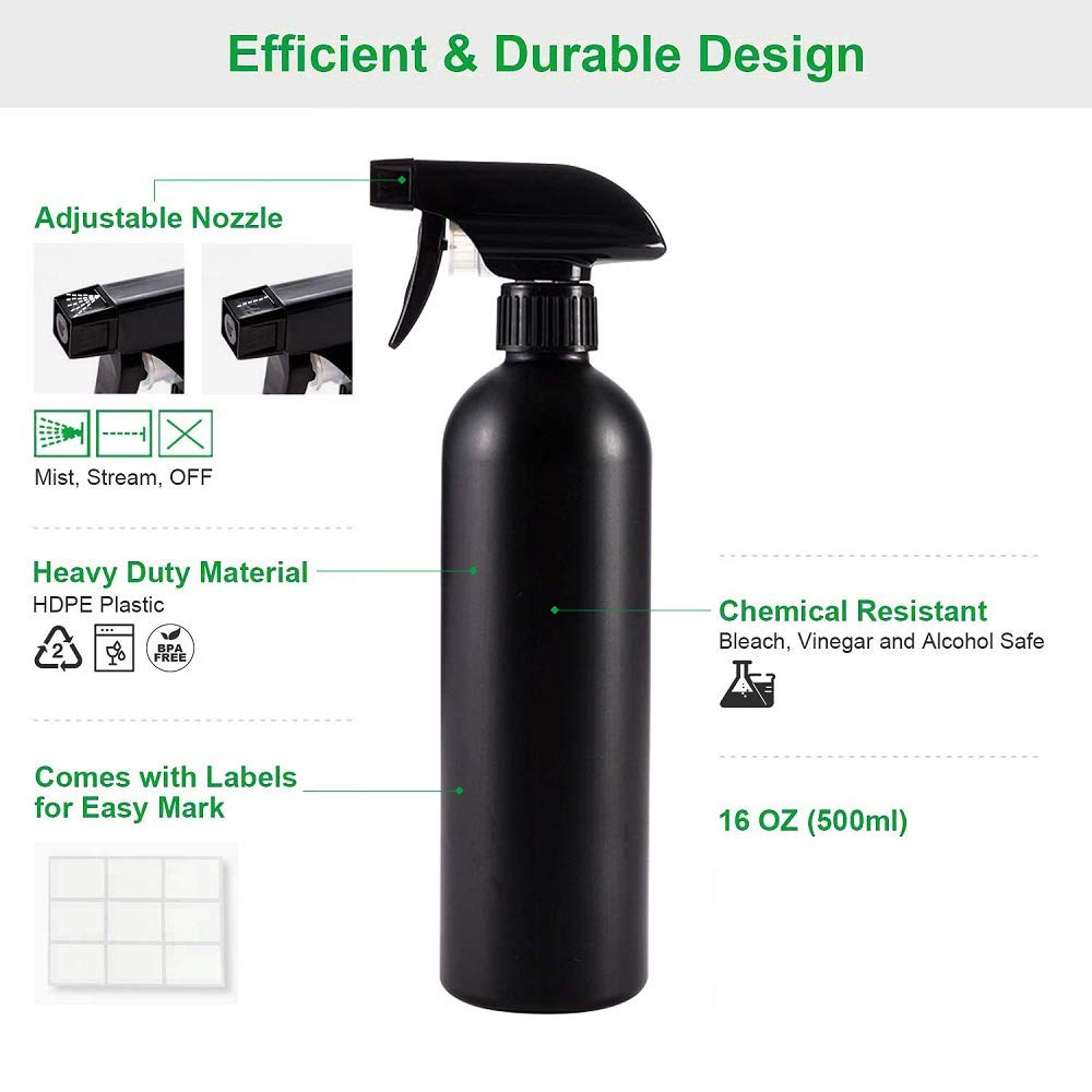 Cindy’S Tape Plastic Spray Bottles Black for Cleaning Solutions 16 Oz (Pack of 4