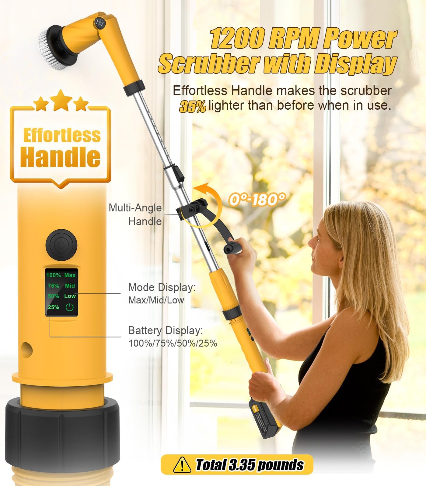 Electric Spin Scrubber Extra Large Brush Q3,6000 mAh Best Battery Power Scrub…