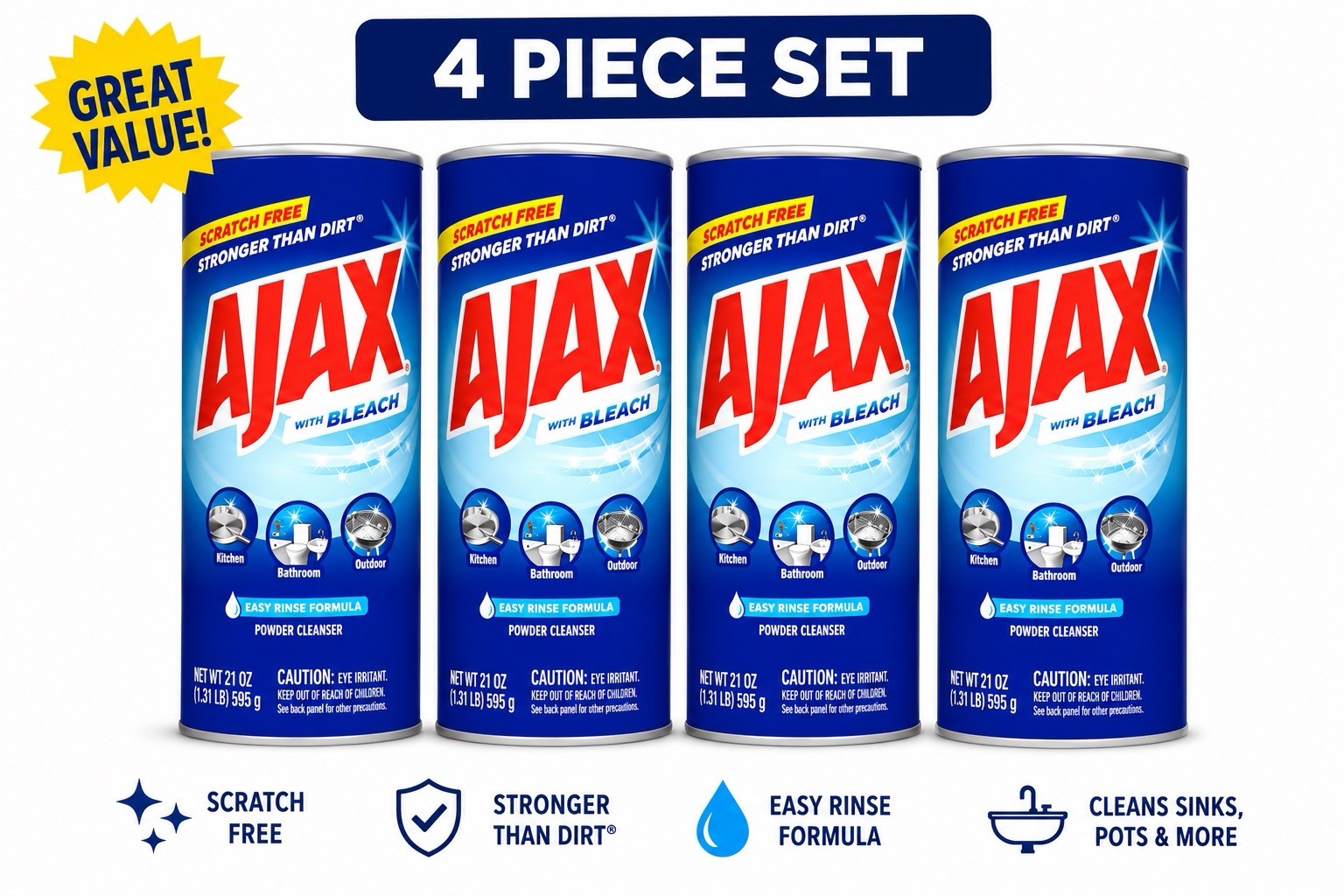 Ajax 21 oz. Powder All-Purpose Cleanser with Bleach (4-Pack)
