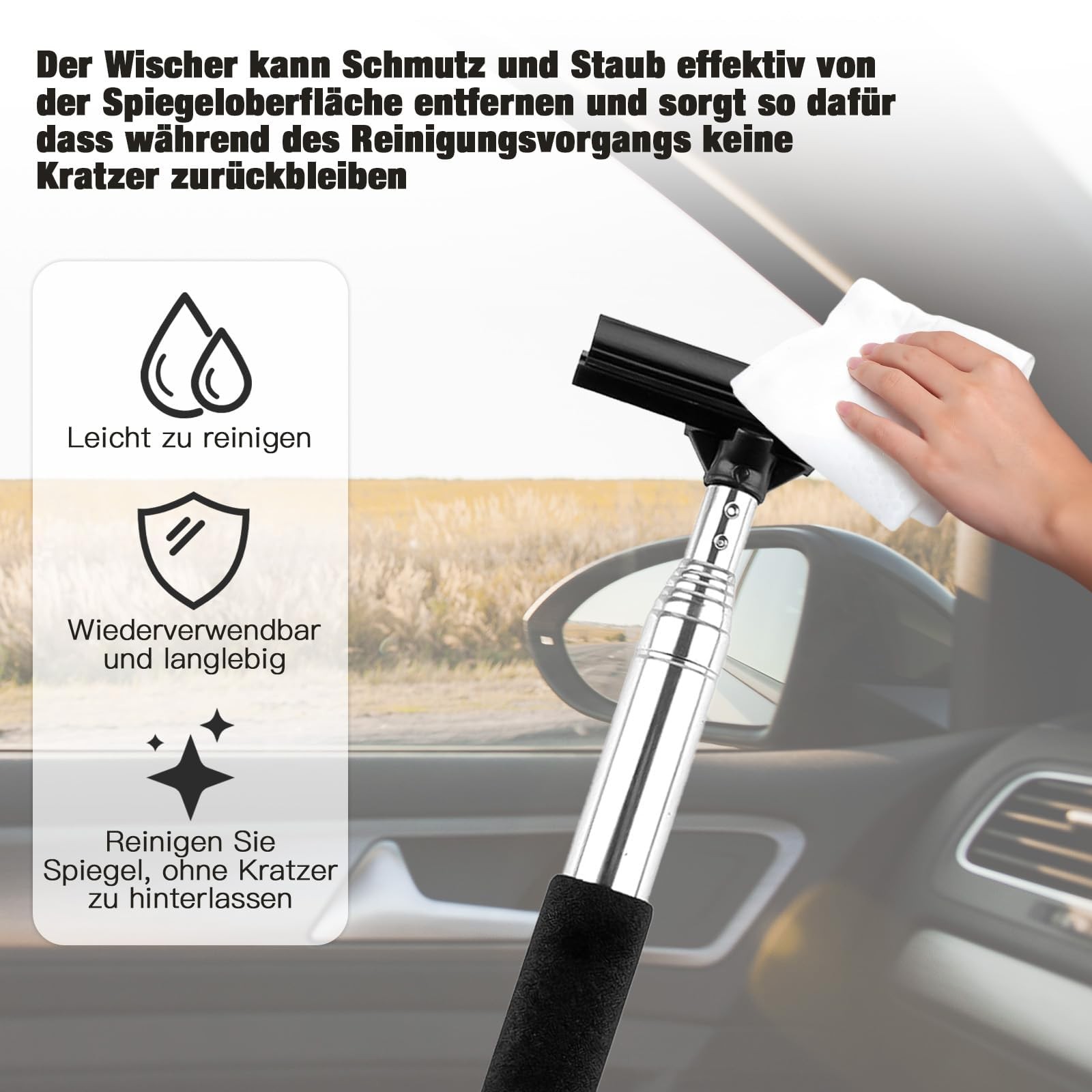 Side Mirror Squeegee, Retractable Car Rearview Mirrors Wiper Universal