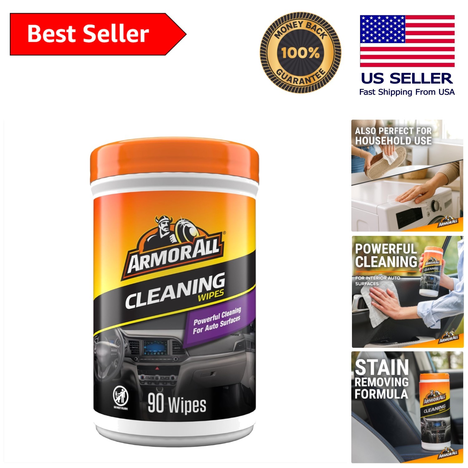 90 Unscented Car Cleaning Wipes – Ideal for Interior & Exterior Surfaces