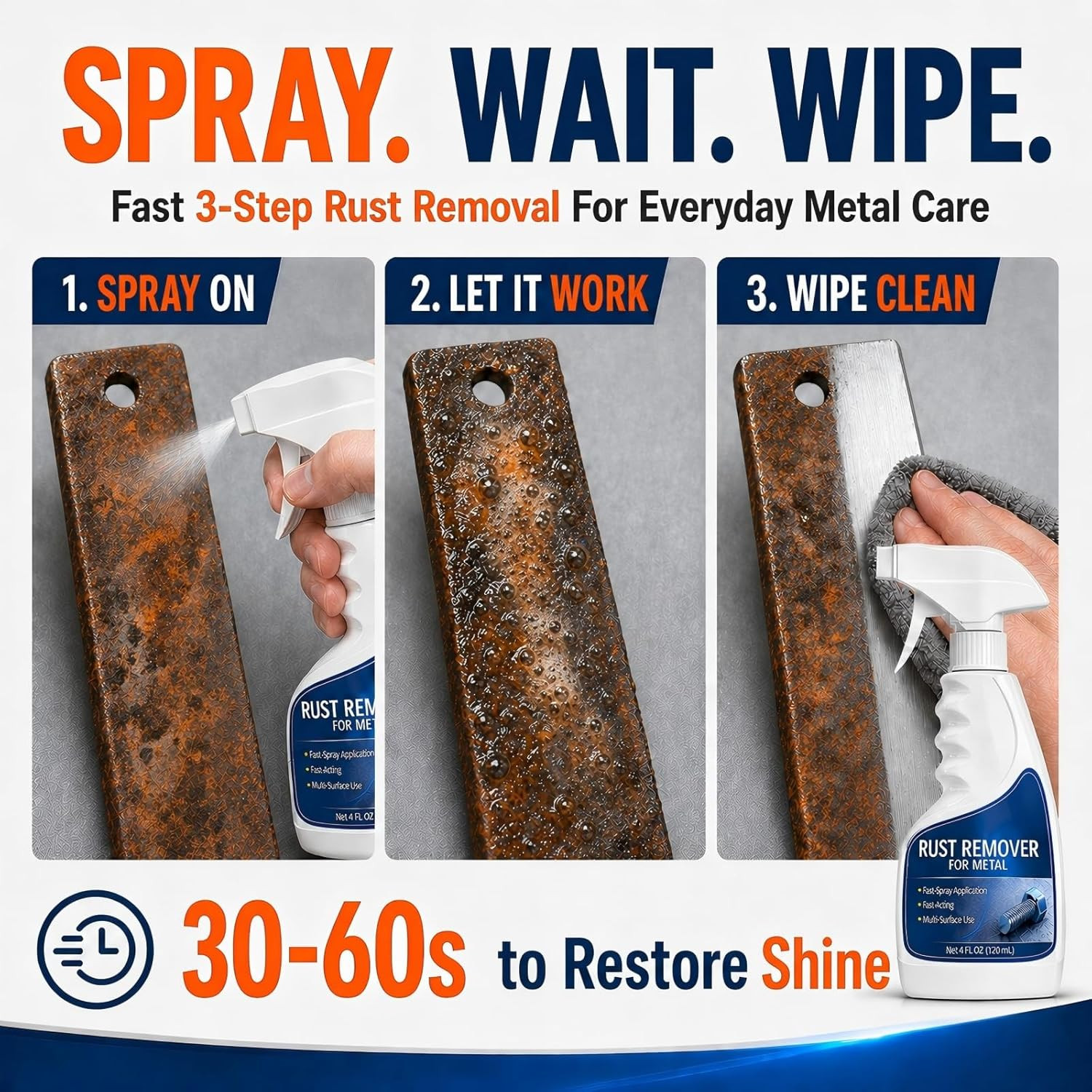 Rust Remover Spray for Metal, Highly Concentrated Metal Rust Remover for Car Par