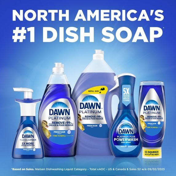 (4 pack) Dawn Platinum EZ-Squeeze Dish Soap, Fresh Rain, 12.2 oz – Grease Remova