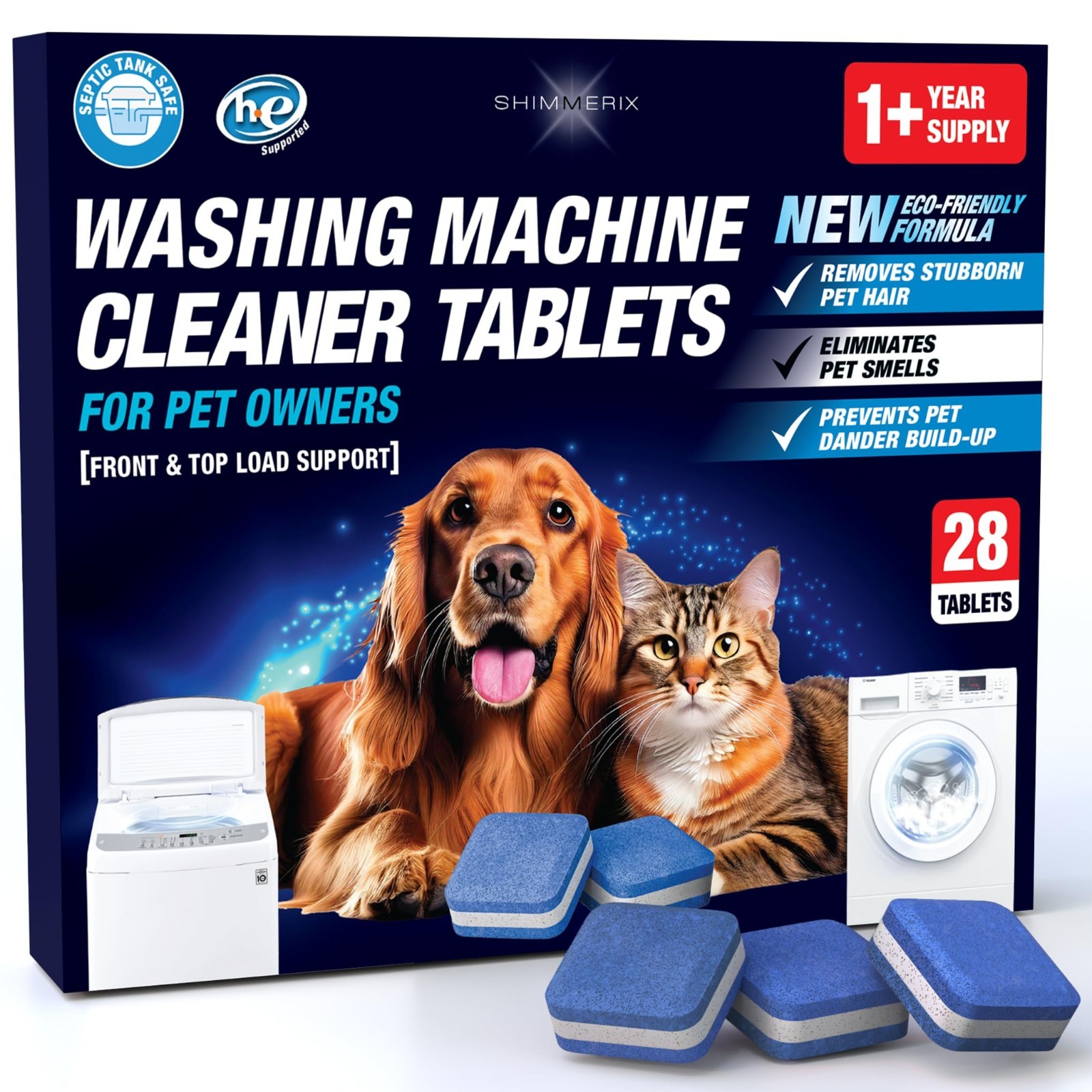 Washing Machine Cleaner Tablets – 28 Pack, Deep Clean Front & Top Load, Pet Hair