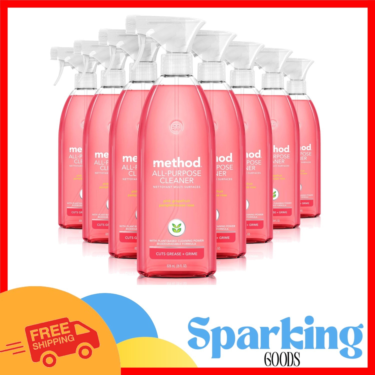 Eco-Friendly All-Purpose Cleaner Spray – Pink Grapefruit Scent, 8 Pack (28 Oz)