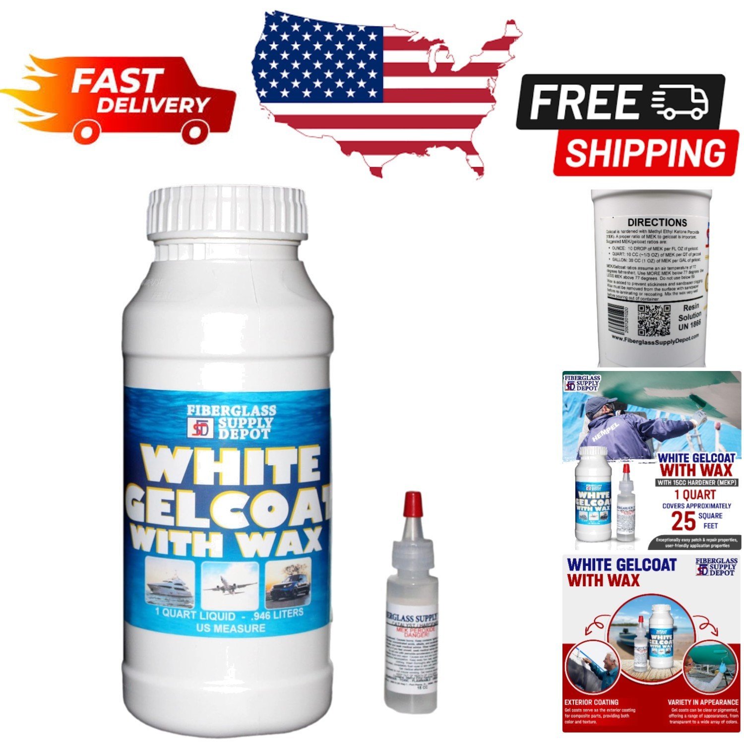 High-Viscosity White Gelcoat & Hardener Combo for Waterproof Boat Repairs